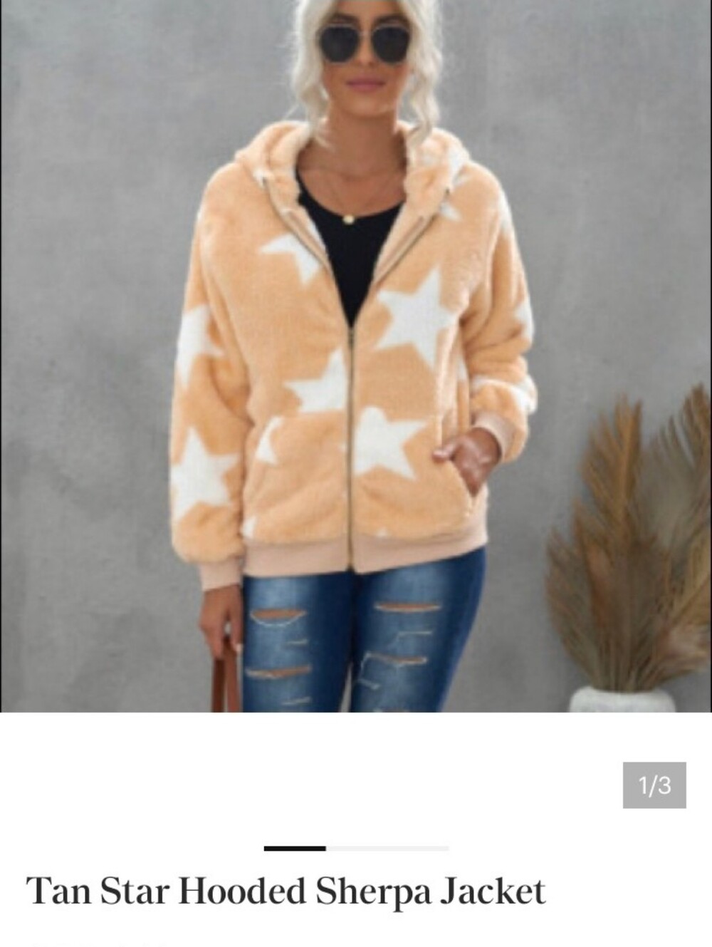 Star-Print Hooded Sherpa Jacket Cozy Zip Hoodie